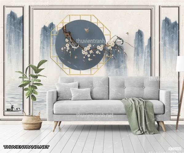Tranh dán tường Hoa Sen thủy mặc - Tranh tường chất lượng cao