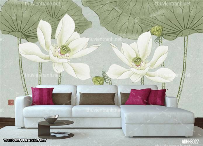 Tranh dán tường Hoa Sen thủy mặc - Tranh tường chất lượng cao