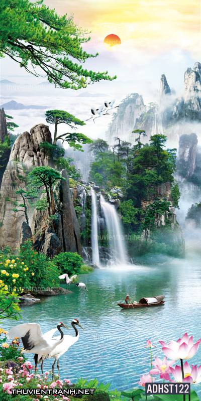 Tranh thác nước, thác nước đứng, thiên nhiên, waterfall, tranh dán tường thác nước, tranh 3D, tranh phong cảnh 3D - Tranh tường chất lượng cao
